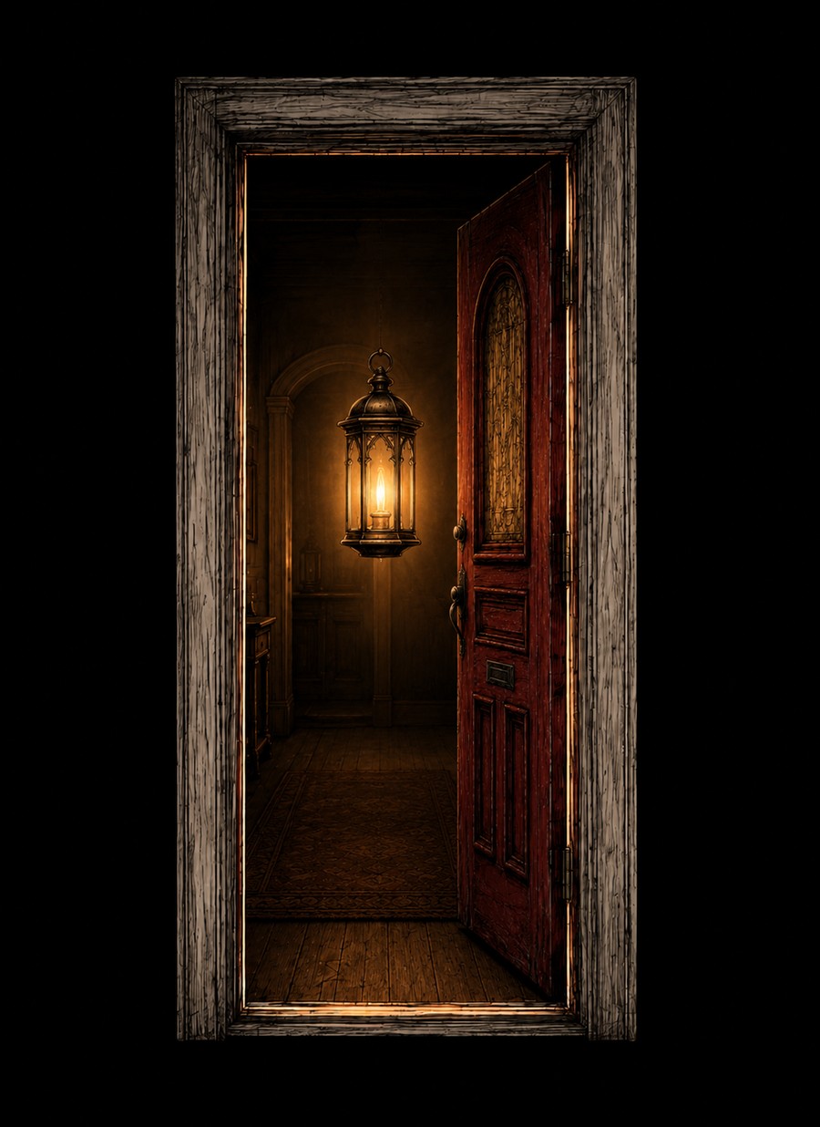 The red door, open